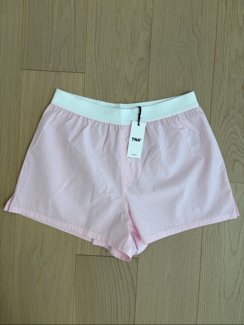 Aritzia TNA Baby Pink Boxer Shorts with White Waistband